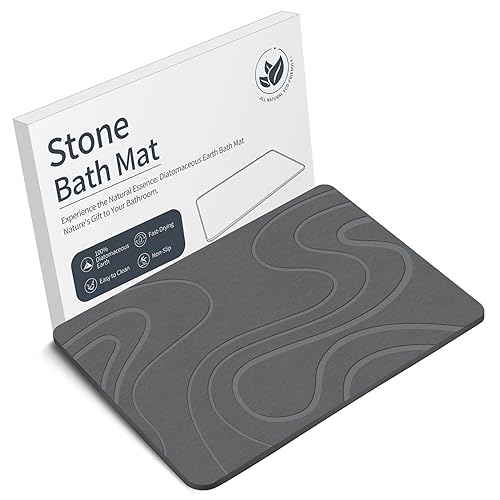 VEELOIM Stone Bath Mat Diatomaceous Earth Shower Mat - Grey Line2