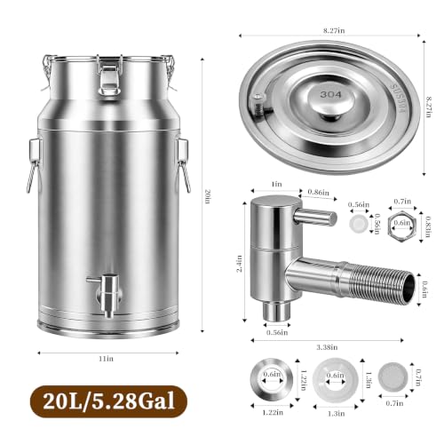 20L Stainless Steel Water Dispenser with Faucet - Thickened Milk Can for Water, Juice, Tea, Beverage Storage - Variation of THIS listing