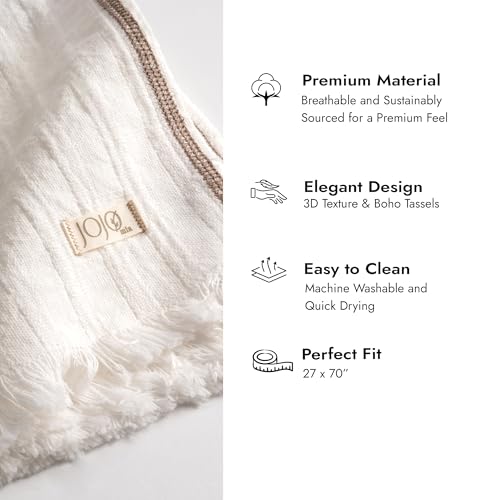 Jojomia Warm Cream Turkish Cotton Table Runner 27x70 Inch, Oeko-TEX Certified, Hemstitched, Machine Washable Dining Decor