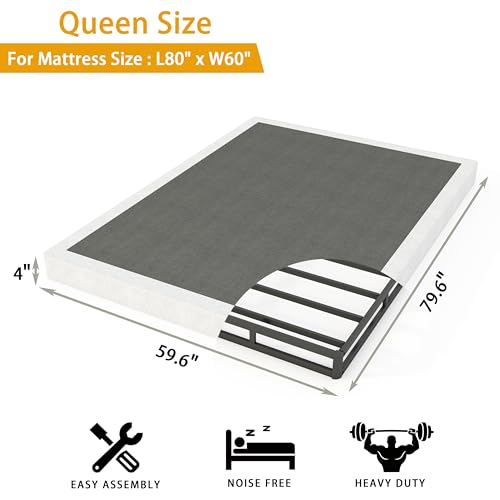 LUMUNANCE 4-Inch Queen Low Profile Metal Box Spring Bed Base with Fabric Cover