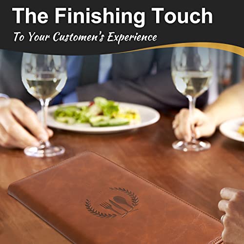 Brown Check Presenters for Restaurants - 20 Pack Guest Bill Holders with Fork & Spoon Imprint