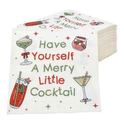 Gift Boutique - 100 Count Christmas Funny Beverage Disposable Napkins Napkin Paper, Have Yourself a Merry Little Cocktail Dessert Napkins for Home, Tableware Party Supplies Decorations