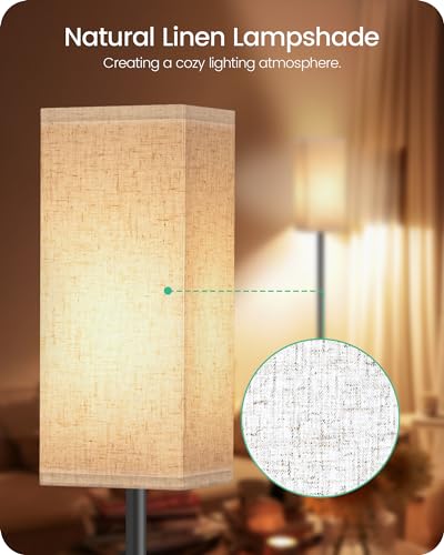 GOEBLESON 2 Pack Modern Floor Lamps with Foot Switch - Square Beige & Black Minimalist Standing Lamps for Living Room Bedroom Office
