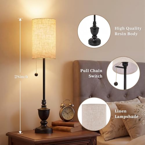 Matte Black Buffet Table Lamps Set of 2 - 28-Inch Tall Slim Resin Living Room Lighting