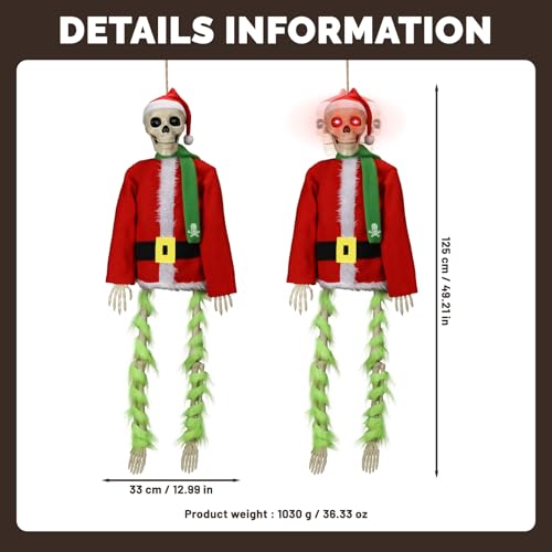 4 ft Santa Skeleton Outdoor Halloween Christmas Decor – Hanging Yard Display