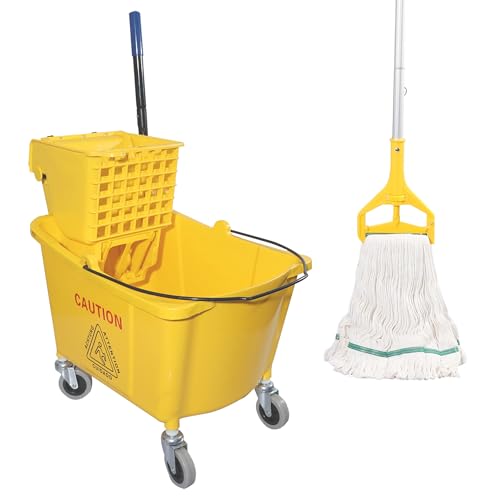 Midoneat Commercial 35-Qt Mop Bucket with Side Press Wringer on Wheels