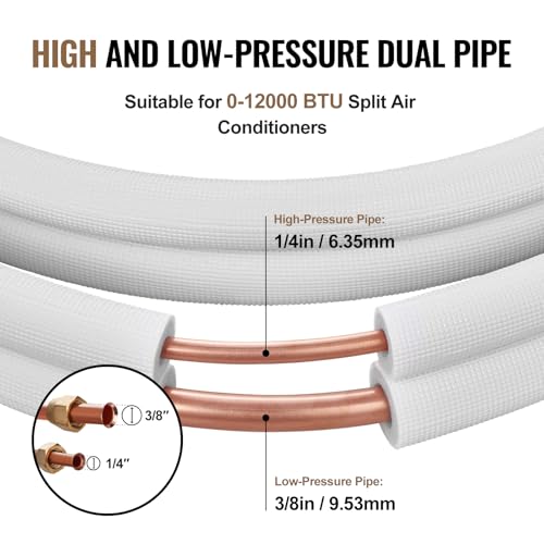 VEVOR 25FT Mini Split Line Set Copper Pipes with Triple-Layer Insulation, 1/4 & 3/8 Inch Tubing & Accessories