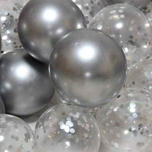 Party Balloons 12inch 50 Pcs Latex Confetti Balloons Birthday Balloons Party Decoration Wedding Baby Shower Christmas Party-Confetti Silver
