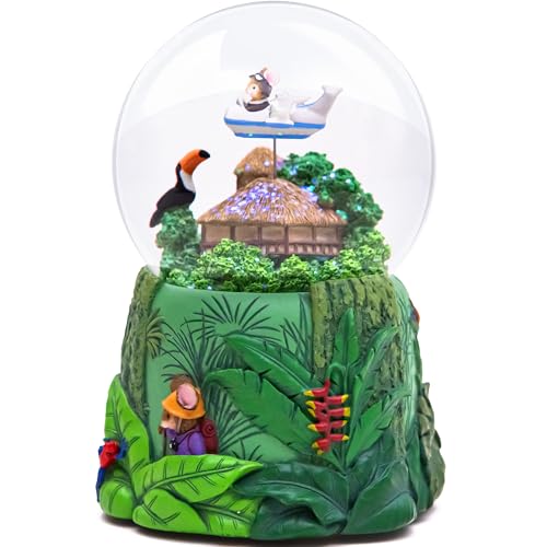 Rainforest Exploration Snow Globe with Moving Airplane & Music - Mouse Adventure Theme