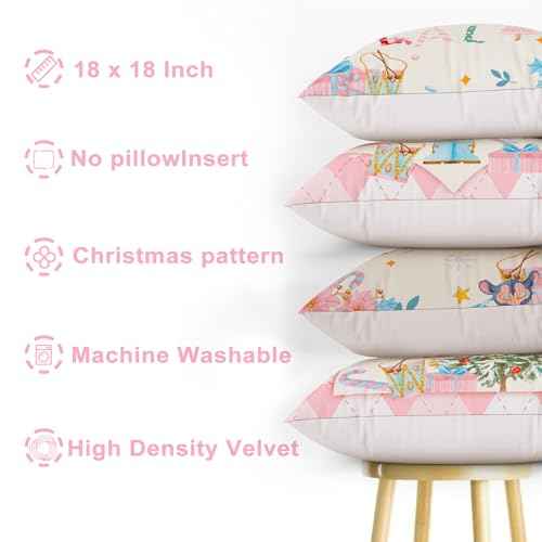 Mocsicka Merry Christmas Nutcracker Pillow Covers 18¡¿18 Inch, Pink Nutcracker Throw Pillow Covers Winter Christmas Holiday Cushion Case for Sofa Couch Bed Home Decorations Set of 4