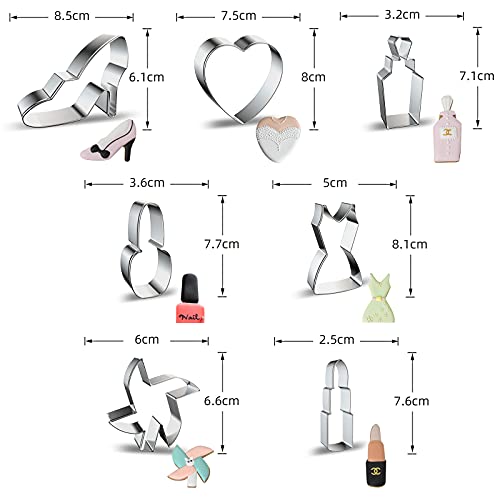 Fashion Makeup Cookie Cutters Set of 7 - Women Girl Princess Shapes for Baking and Party