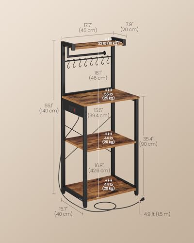 Rustic Brown 4-Tier Kitchen Baker's Rack with Power Outlet - 17.7" Wide