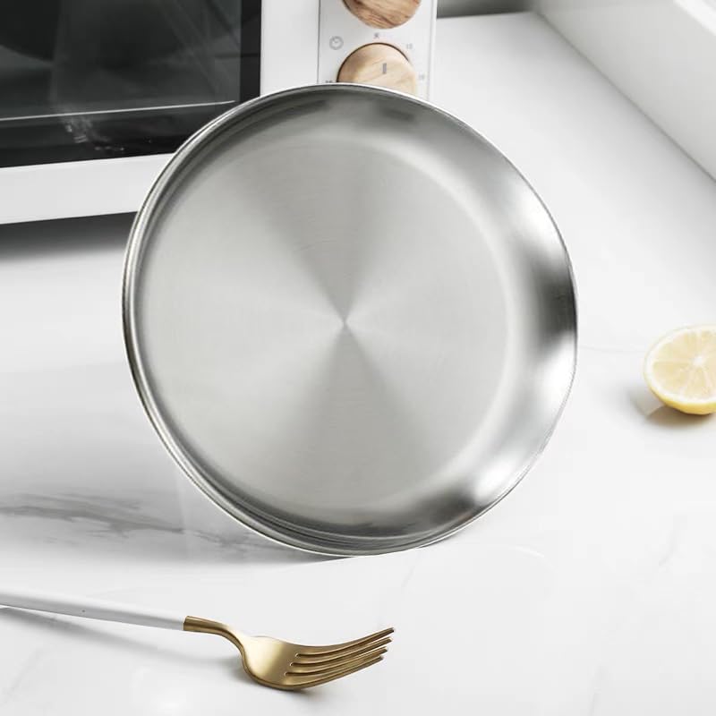Skiennix 304 Stainless Steel Buffet Plate - Durable BBQ & Dessert Serving Dish | Silver Finish