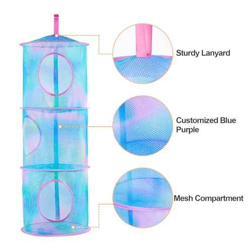 Basumee Stuffed Animals Net or Hammock 2 Pcs Stuffed Animals Storage Toy Net Hammock for Plushies Storage Organizer Mesh Kids Girls Room Decor, Blue Teal, 3 Tiers