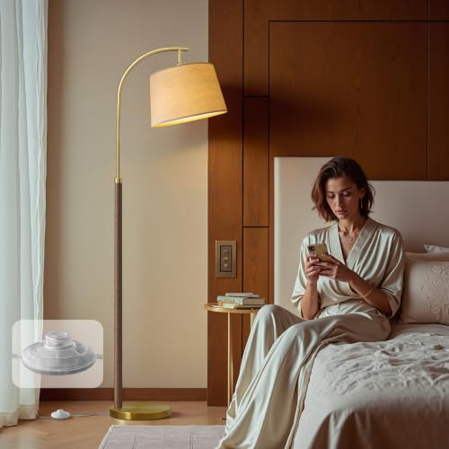 Chestnut 62.5-inch Wooden Floor Lamp with Foot Switch for Living Room