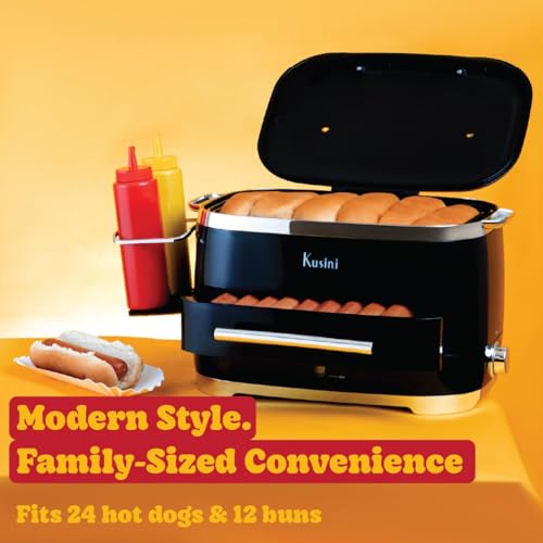 Kusini Hot Dog Food Steamer Machine with Bun Warmer - 24 Hot Dogs & 12 Buns Capacity