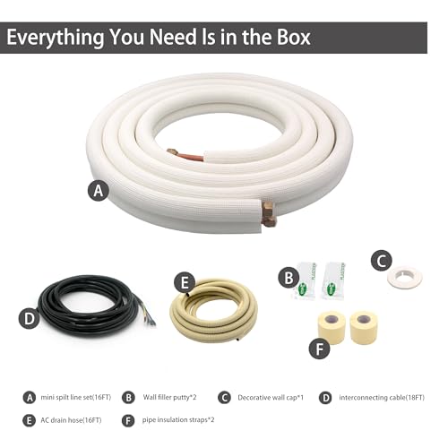 VEVEVA 16FT HVAC Copper Line Set with Wire - 1/4