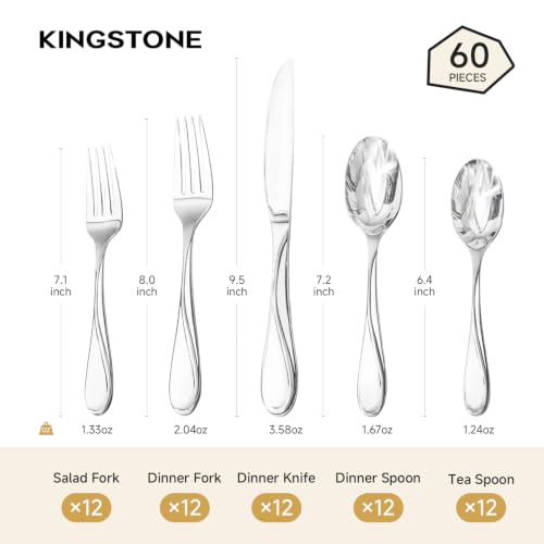 60-Piece Silverware Set Service for 12 - Heavy Duty Stainless Steel Flatware