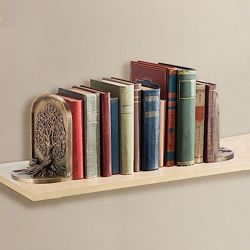 CRAFTSMAN ROAD Tree of Life Bookends Antique Brass Cast Iron Decorative Shelves Gift