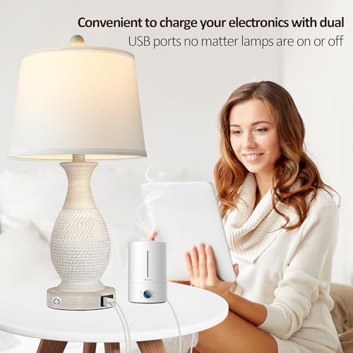 PARTPHONER Set of 2 Table Lamps with USB C+A Fast Charging Ports, 26"