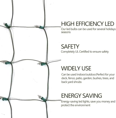 Multicolor 5x5 ft LED Net Lights, 100LED Green Wire, Connectable Indoor/Outdoor Bush & Tree String Light