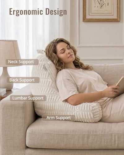 Textured Off White Large Reading Pillow with Arms & Pockets - 20 Inch