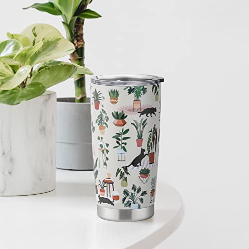 Cats and Plants Lover Travel Tumbler 20 OZ - Insulated Stainless Steel Mug Gift