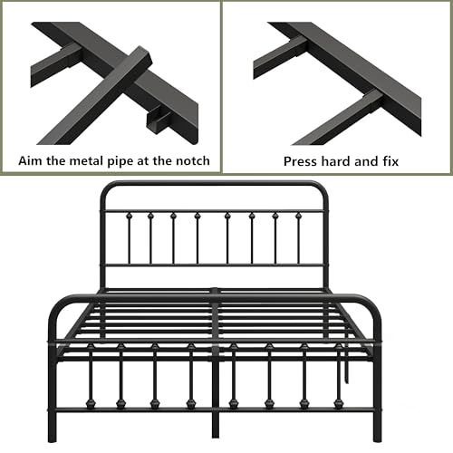 Henshwon 14-Inch King Victorian Metal Bed Frame with Storage, Heavy Duty Sturdy Platform Bed, Black, Easy Assembly