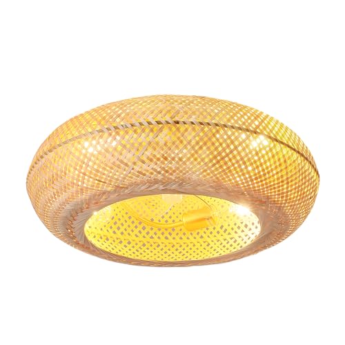 Bamboo Ceiling Fan with Lights 20 Inch Low Profile Rattan Farmhouse Fan - Remote Control