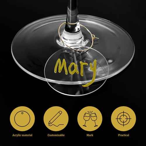 50 Pcs Wine Glass Charms - Round Acrylic Blank Wine Markers for Stem Glasses - Recognizer for Christmas, Wedding, Tasting, Party, Martini, Birthday Decorations