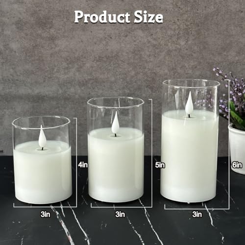 White Glass-Droplet Rechargeable Flickering Flameless Candles with Remote & Timer - Set of 3