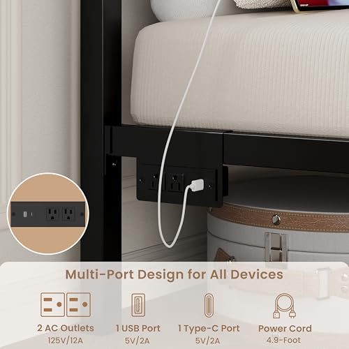 Twin Bed Frame with Storage Drawer Lights & Charging Station - Modern Design