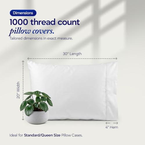 Queen Pillowcase Set of 4 - 1000 TC Egyptian Cotton Ultra Soft Cooling Bedding - White, Variation: White / 4 Pc Standard