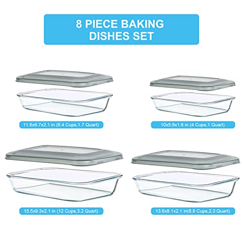 Glass Baking Dish Set with Lids - 4 Sizes, Borosilicate, Gray Variations