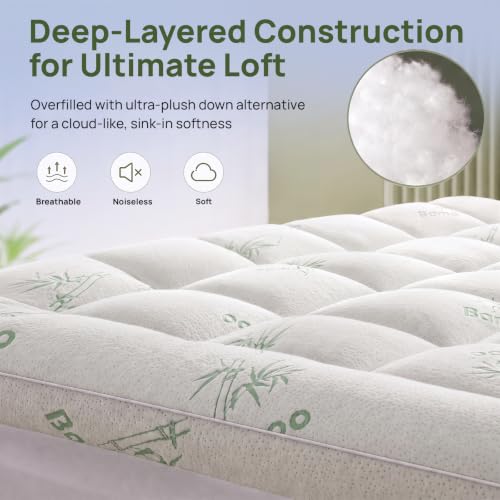 King Size Pillow-Top Mattress Topper 1200 GSM Bamboo Visco Filler Deep Pocket