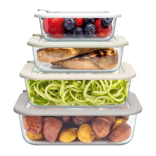 Bentgo Signature Glass Food Storage Containers with Lids - White Stone 8-Piece Set