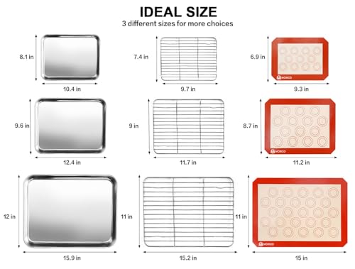 9-Piece Baking Sheet Set with Cooling Racks and Silicone Mats - 3 Sizes