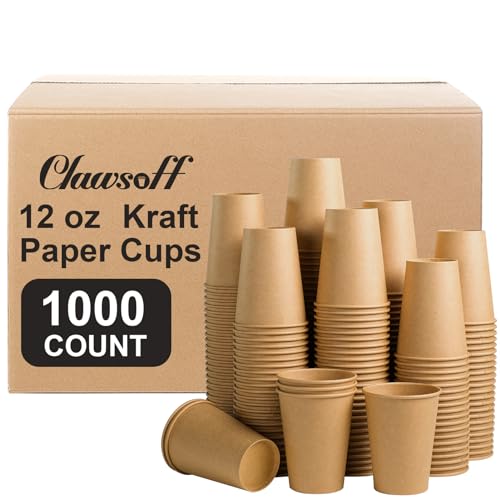 Clawsoff 12oz Brown Kraft Disposable Coffee Cups - 1000 Pack, Hot Drink Cups
