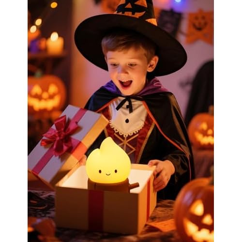 Halloween Candles Light for Kids, Electronic LED Flameless Candle, Cute Emotional Support Flame Night Lamp, Mood Candlelight for Halloween Christmas Birthday Party Decor