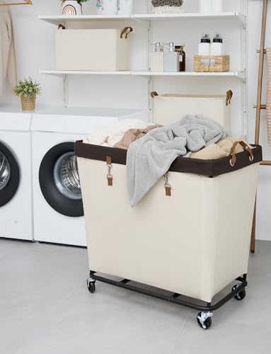 Beige 320L Laundry Basket with Wheels - Rolling Hamper for Clothing