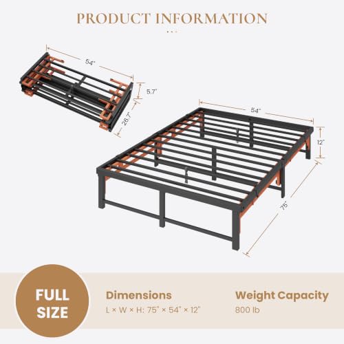 Full Size Folding Bed Frame - Quad-Fold, Tool-Free Assembly, Under-Bed Storage