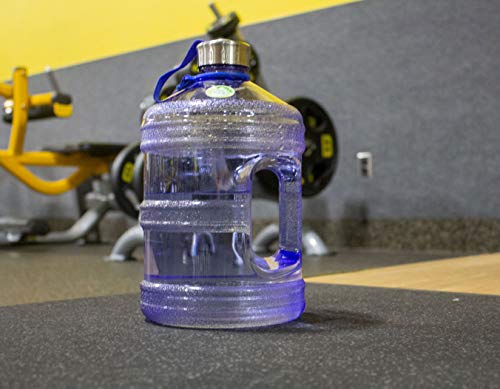 New Wave Enviro Iconic 1 Gallon Round BPA Free Water Bottle with Stainless Steel Cap and Integrated Handle, Ideal for Gym and Outdoor Life, Blue
