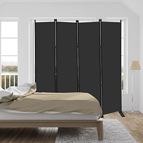 Black 4-Panel Room Divider 6Ft Tall Indoor Privacy Screen Folding Wall