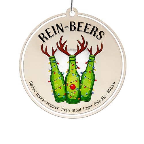 LINHARA Rein-Beers Beer Ornament Acrylic Suncatcher for Christmas Tree Funny Holiday Decor