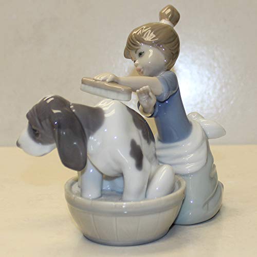 LLADRÓ Bashful Bather Dog Figurine - Handmade Porcelain Artwork