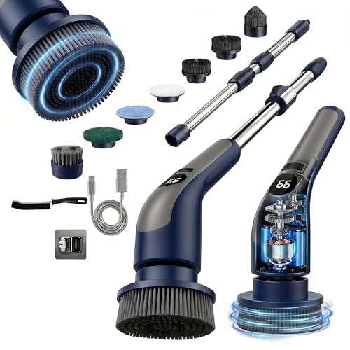 Electric Spin Scrubber Cordless Cleaning Brush with Long Handle - Dark Blue