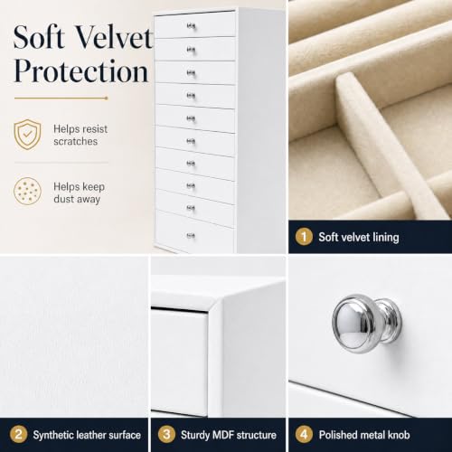 GUKA White 10-Layer Large Jewelry Storage Box, Organizer for Rings Earrings Watches