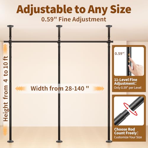 Daurore Paw Black Room Divider Curtain Rod 28-140 Inch No-Drill Adjustable