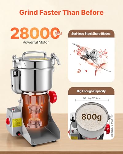 VEVOR 800g Electric Grain Mill Grinder 2100W High-Speed Spice & Coffee Pulverizer