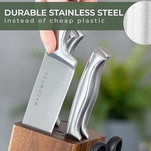 7-Piece Kitchen Knife Set with Block and Integrated Sharpener - WALDWERK